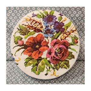 Vintage Floral Needlepoint Pattern  Tin ~ 6in Diameter